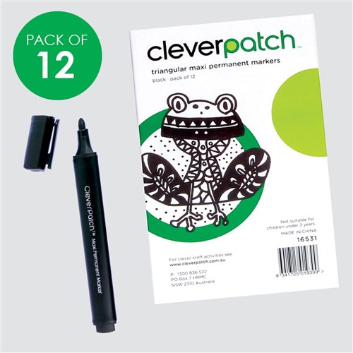 CleverPatch Triangular Maxi Permanent Markers - Black - Pack of 12