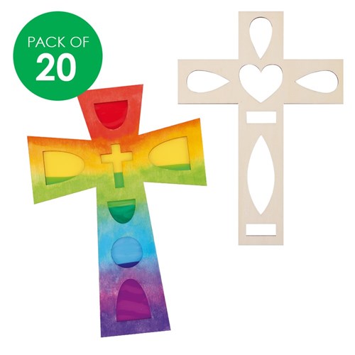 Wooden Stained Glass Crosses - Pack of 20