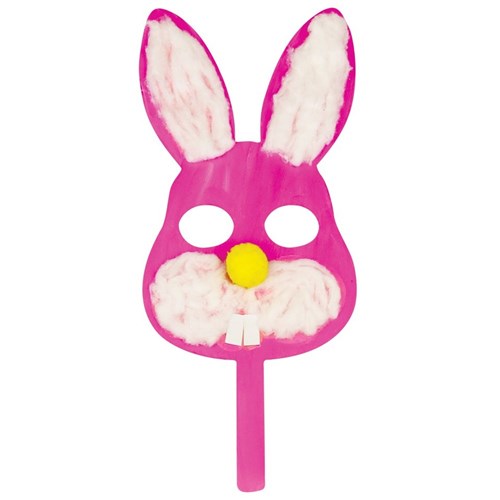 Pink Wooden Cotton Wool Ball Bunny Mask
