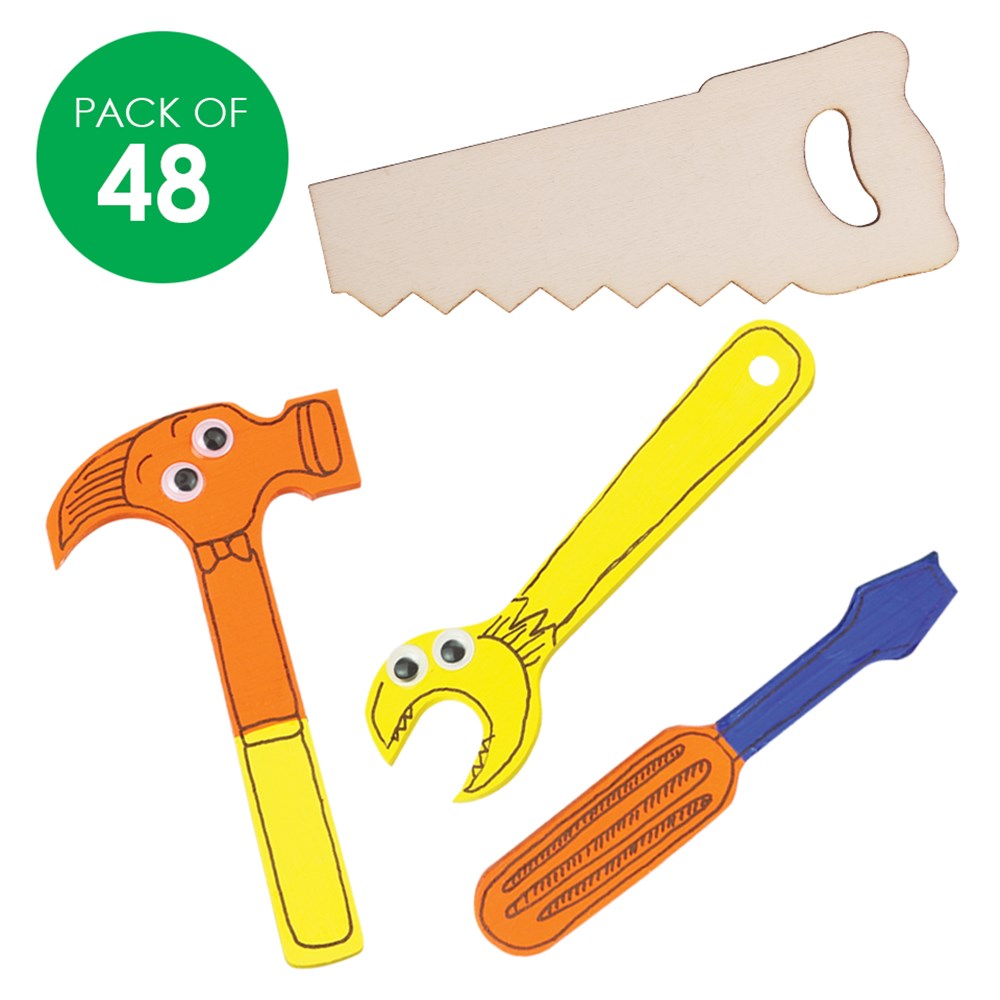 Wooden Tool Shapes - Pack of 48 Wooden Craft ...