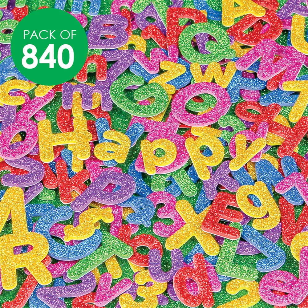 Foam Glitter Alphabet & Number Stickers - Pack of 840, Foam