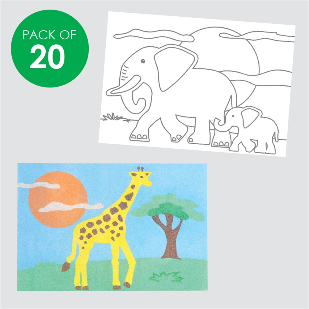 Safari Animals Sand Art Sheets - Pack of 20 | Sand Art | CleverPatch - Art & Craft Supplies Safari Animals Sand Art Sheets - Pack of 20 | Sand Art | CleverPatch - Art & Craft Supplies