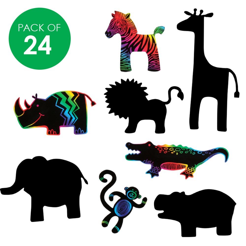 Scratch Board Safari Animals - Pack of 24 | Scratch Board | CleverPatch -  Art & Craft Supplies