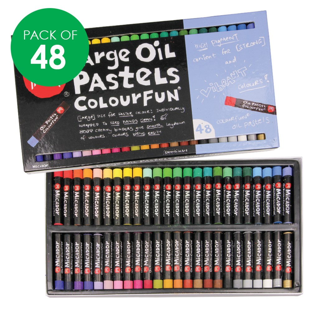 Micador Large Oil Pastels Colourfun Pack of 48 Oil Pastels & Charcoal CleverPatch Art