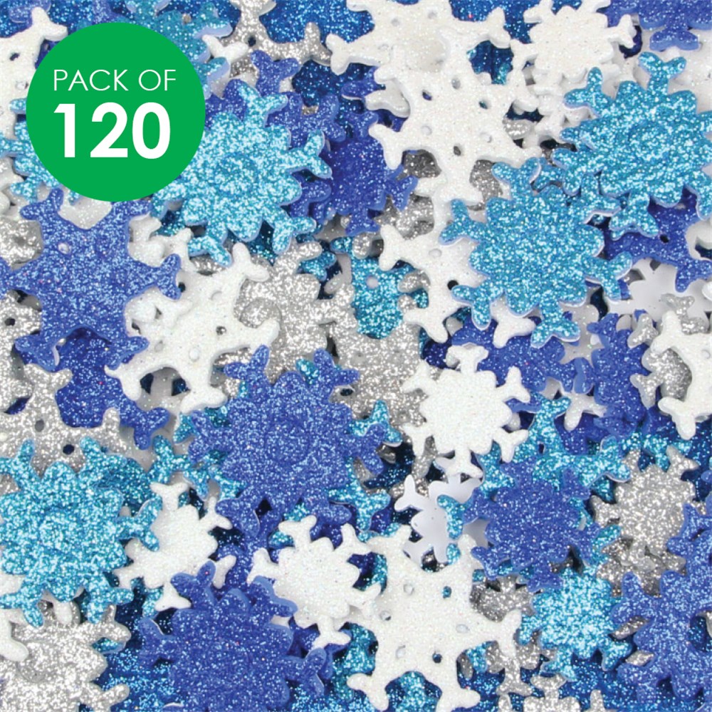 Foam Glitter Snowflake Stickers - Pack of 120, Foam