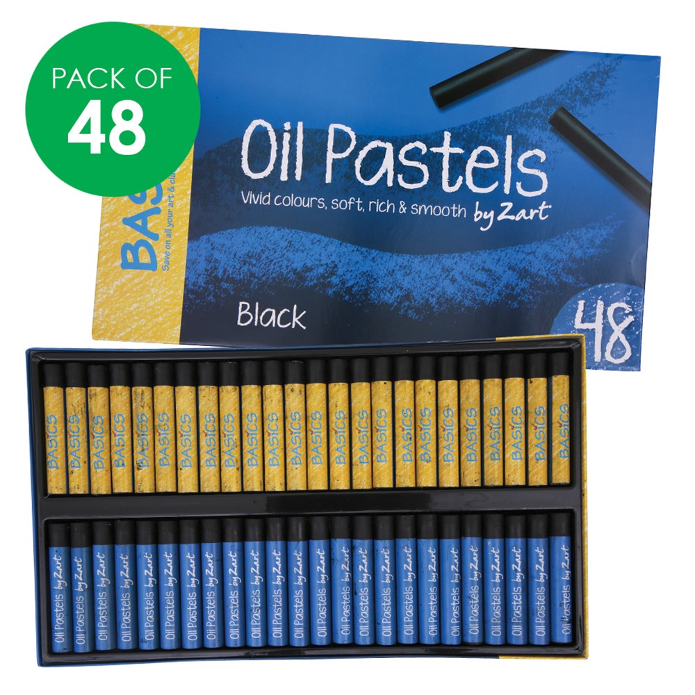 Basics Large Oil Pastels - Black - Pack of 48 - CleverPatch