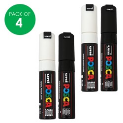 POSCA Paint Markers - Chisel Tip - Black & White - Pack of 4