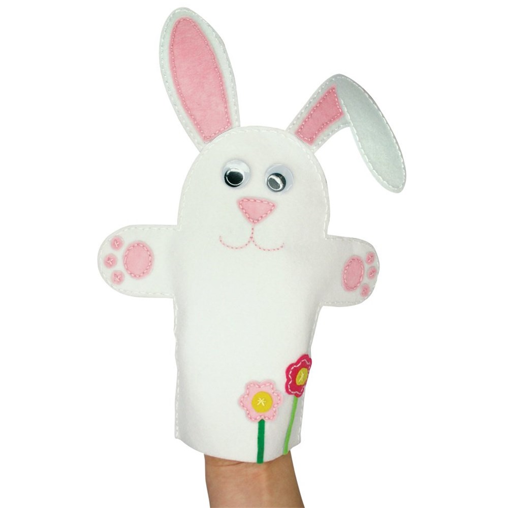 Bunny Hand Puppet Plush Animal Toys for Easter Imaginative Pretend Play Stocking Storytelling Kids Parent Child Prop Role Play Party Supplies White 