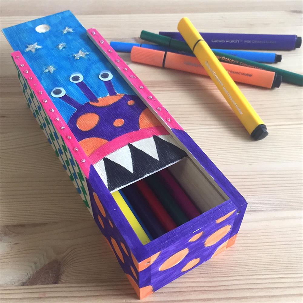 Quick Craft - Monster Pencil Box | Wood | CleverPatch - Art & Craft
