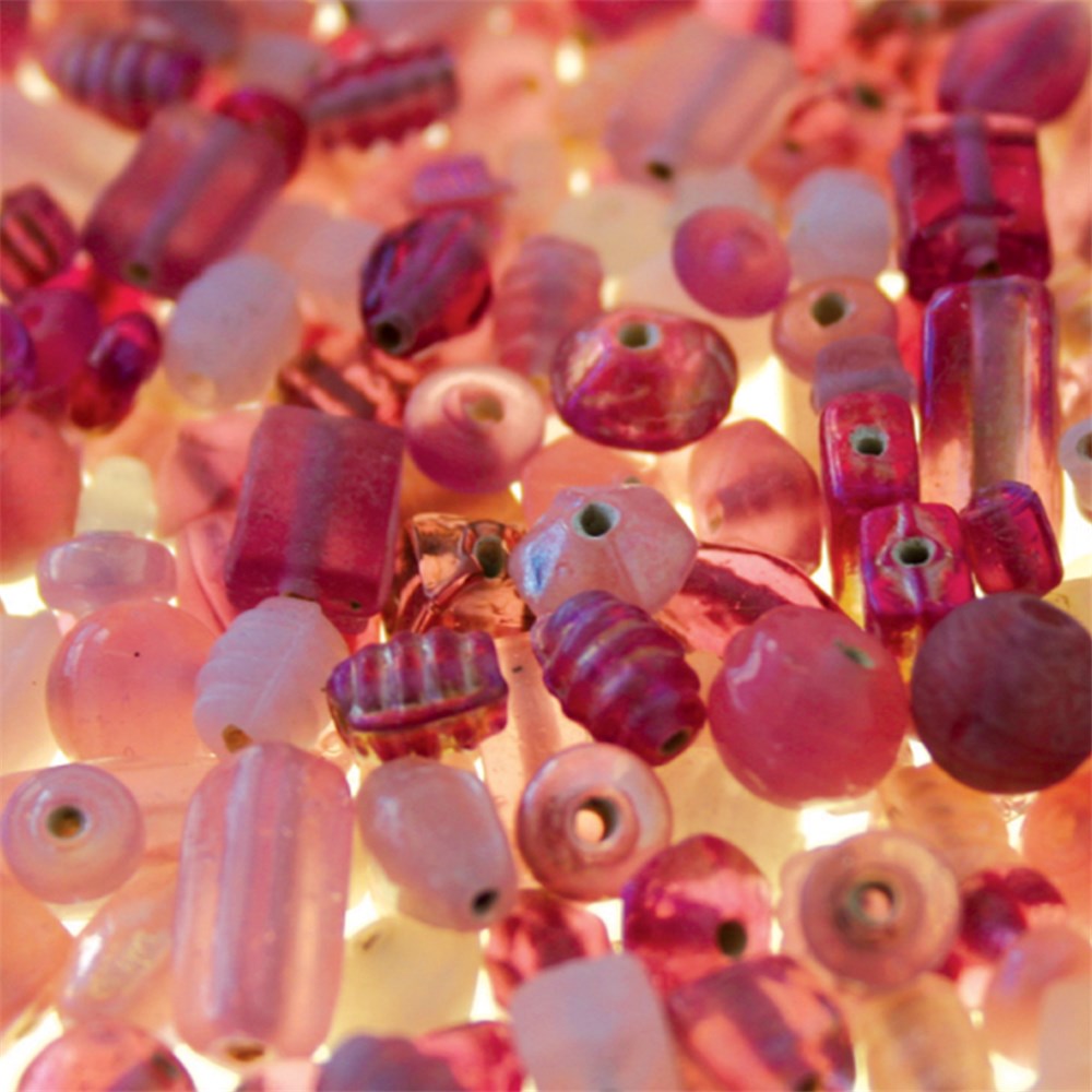 Glass Beads Pink 200g Pack Beads & Jewellery Making CleverPatch