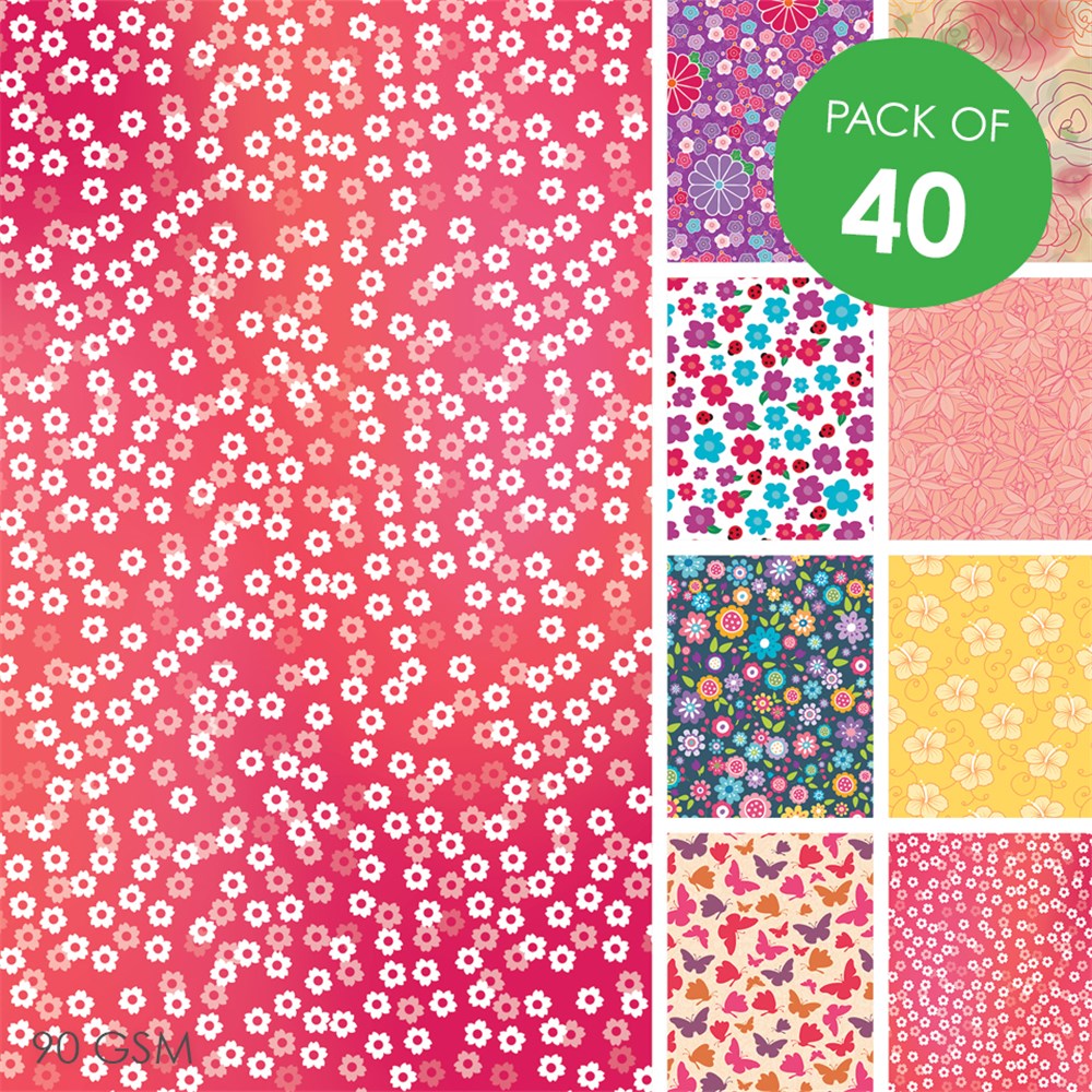 Flower Craft Paper Pack of 40 Specialty Papers CleverPatch Art