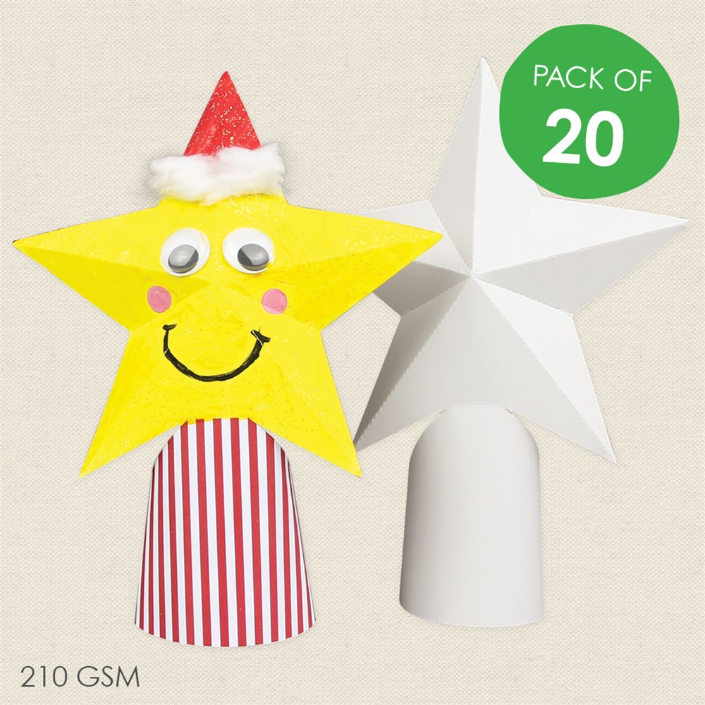 Cardboard Star Tree Toppers White Pack of 20 Paper Activities