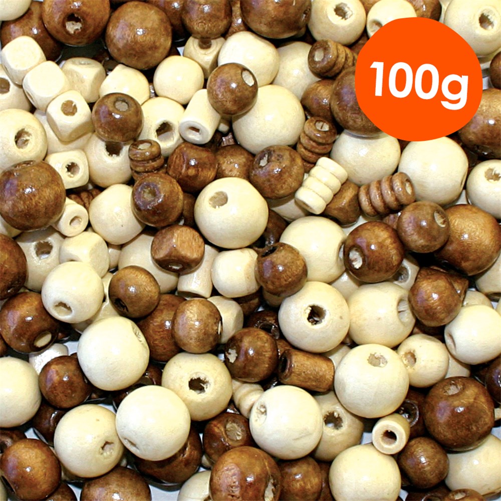 Wooden Natural Beads Glossy 100g Pack Australia Day CleverPatch Art & Craft Supplies