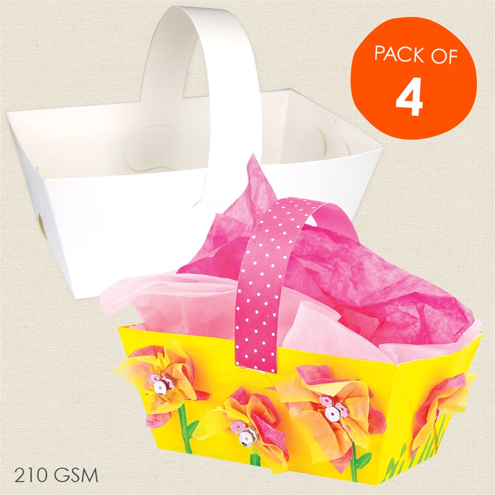 Cardboard Baskets White Pack of 4 Bags, Baskets & Gift Boxes