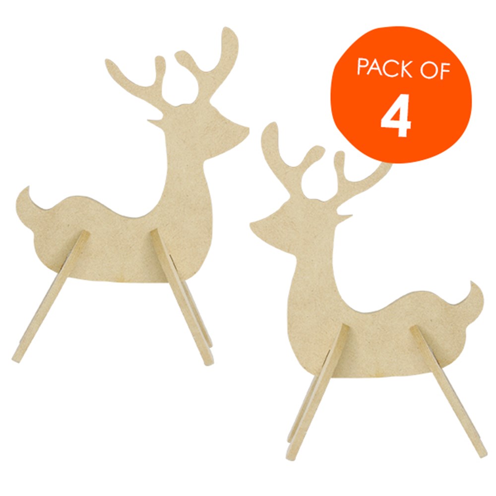 3D Wooden Reindeer Pack of 4 Wood Craft CleverPatch Art & Craft