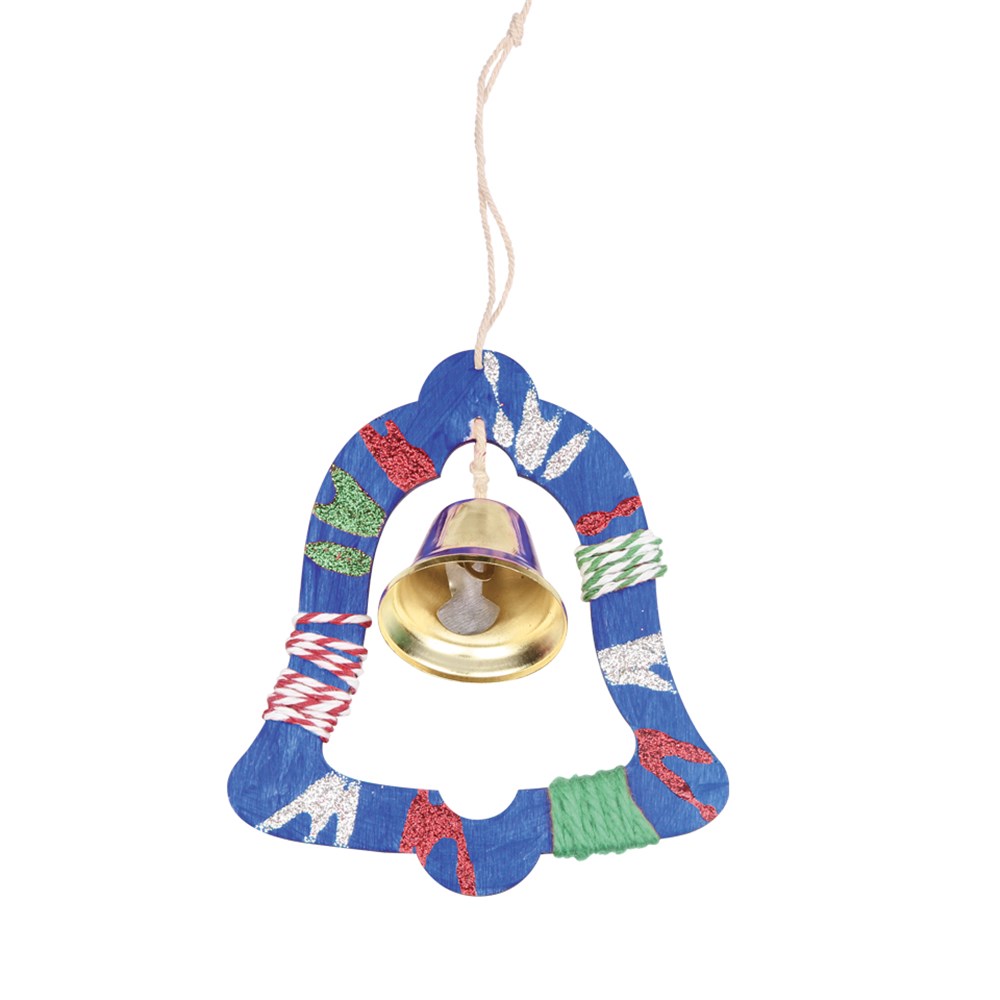Wooden Jingle Bell Christmas Ornaments Pack of 4 Wood Craft