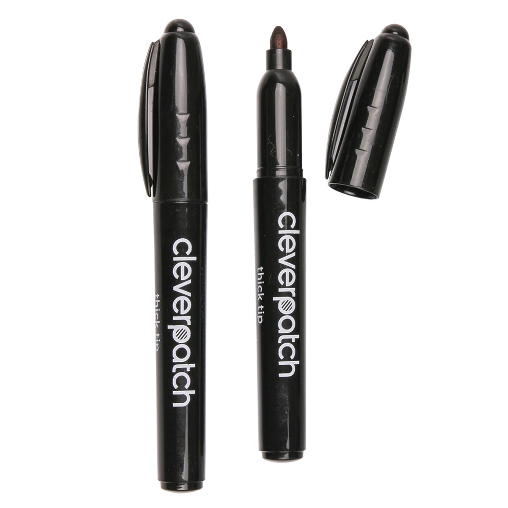 CleverPatch Thick Tip Permanent Markers Black Pack of 12 Markers