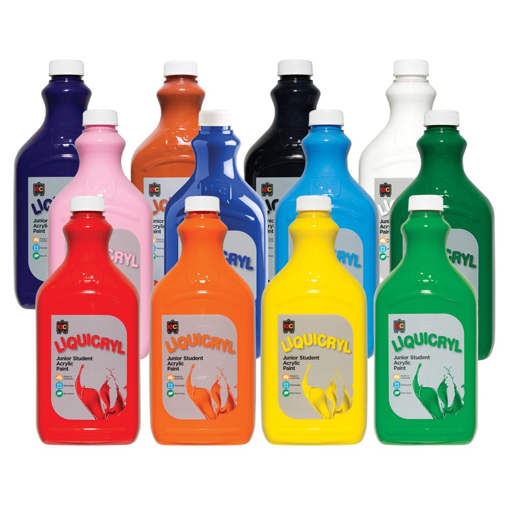 EC Liquicryl Junior Student Acrylic Paint - 2 Litre - Set of 12 colours ...