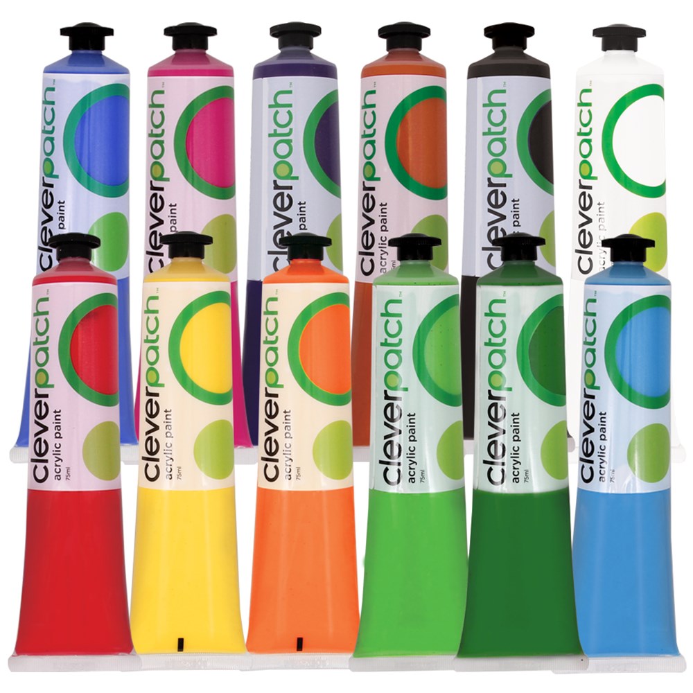 CleverPatch Acrylic Paint Tube 75ml Set of 12 Colours CleverPatch