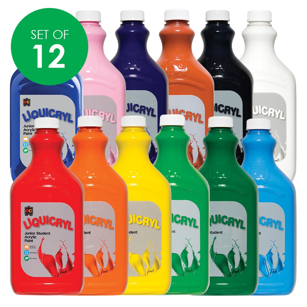 EC Liquicryl Junior Student Acrylic Paint - 2 Litres - Set of 12 ...