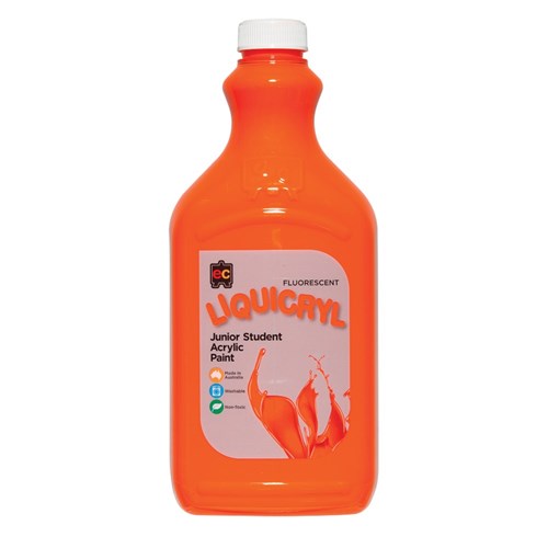 EC Liquicryl Fluorescent Junior Student Acrylic Paint - Orange - 2 Litres