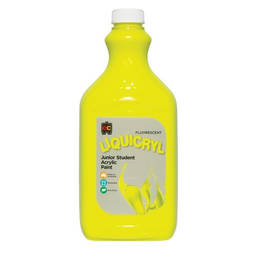 EC Liquicryl Fluorescent Junior Student Acrylic Paint - Yellow - 2 Litres