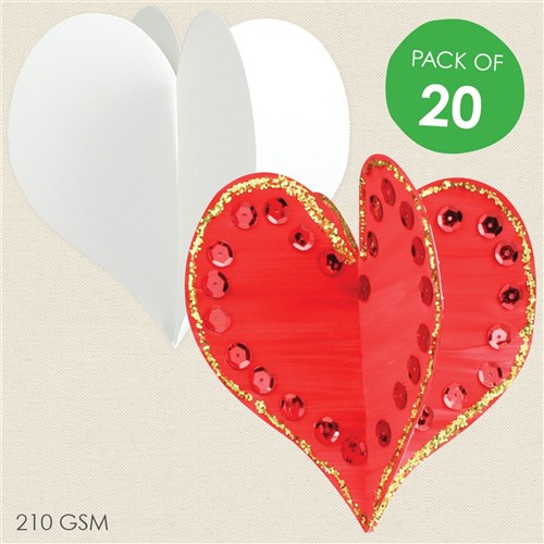 Cardboard 3D Hearts - White - Pack of  20