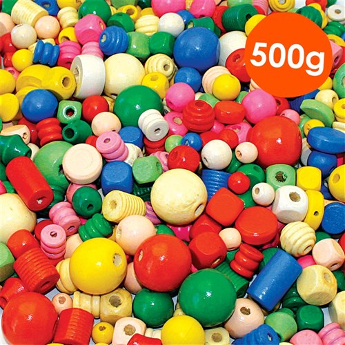 Wooden Beads - Coloured - 500g Pack