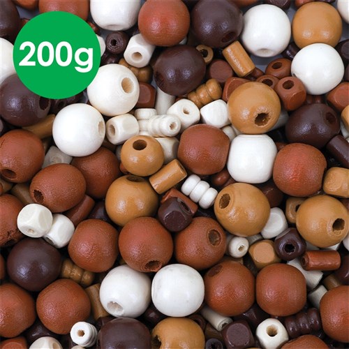 Wooden Natural Beads - Assorted - 200g Pack