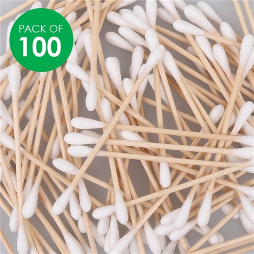 Cotton Tips with Biodegradable Wooden Stems - Pack of 100