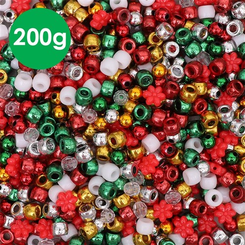 Christmas Plastic Beads Mix - 200g Pack