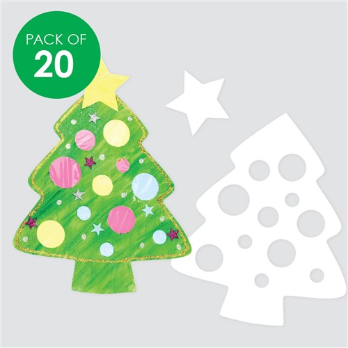 Cardboard Christmas Tree Cutouts - White - Pack of 20