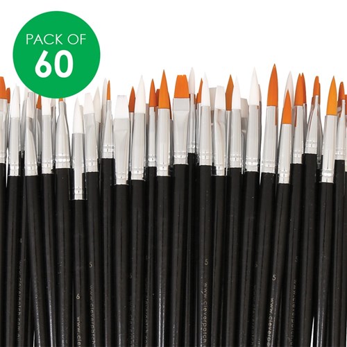 Long Handled Artist Brush Assortment - Pack of 60