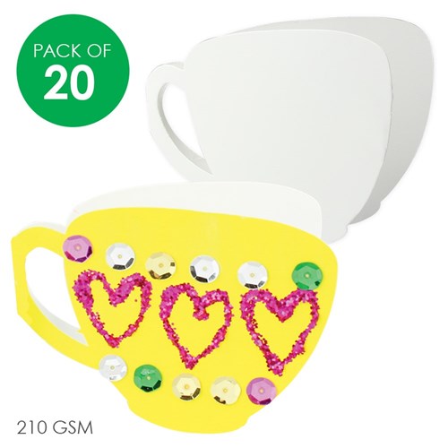 Cardboard Teacup Cards - White  - Pack of 20