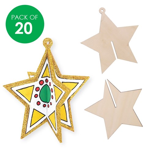 3D Wooden Stars - Pack of 20