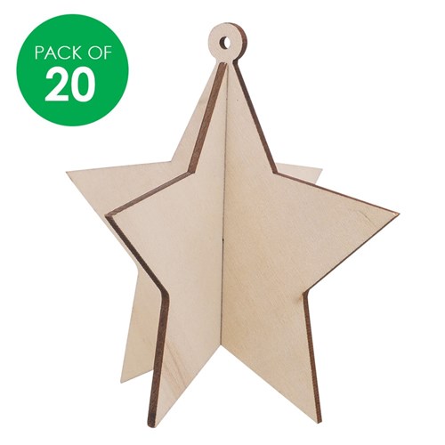 3D Wooden Stars - Pack of 20