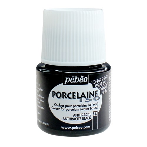 Pebeo Porcelain Paint Black 45ml Paint, Dye & Ink CleverPatch