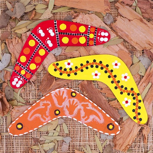 Indigenous Dot Painting Wooden Boomerangs Group Pack