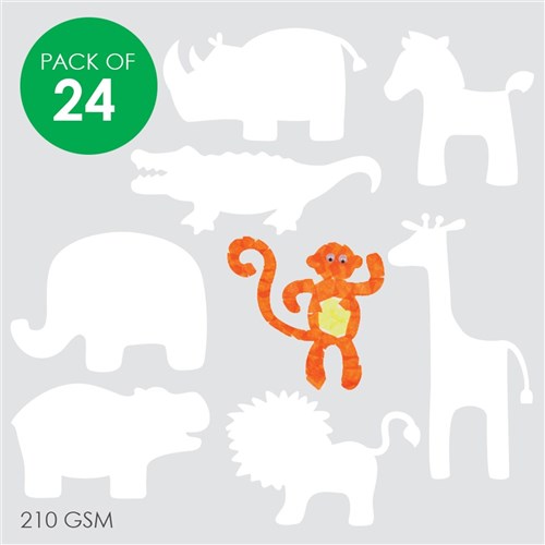 Cardboard Safari Animals - White - Pack of 24