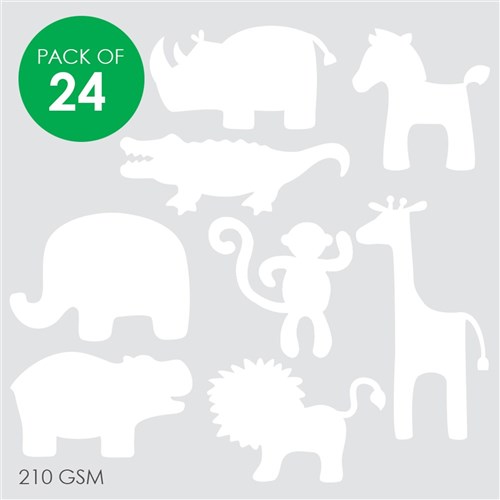 Cardboard Safari Animals - White - Pack of 24