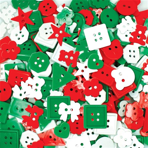 Christmas Buttons - Assorted Shapes - 250g Pack
