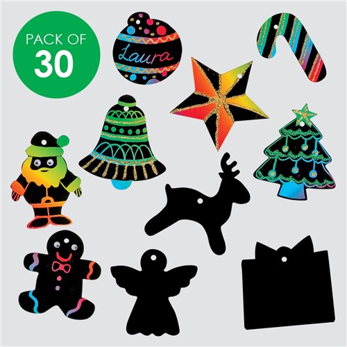 Scratch Board Christmas Ornaments - Pack of 30