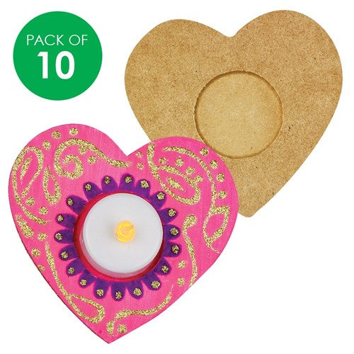 Wooden Candle Holders - Heart - Pack of 10