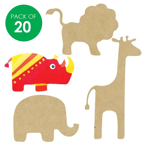 Wooden Safari Animal Shapes - Pack of 20