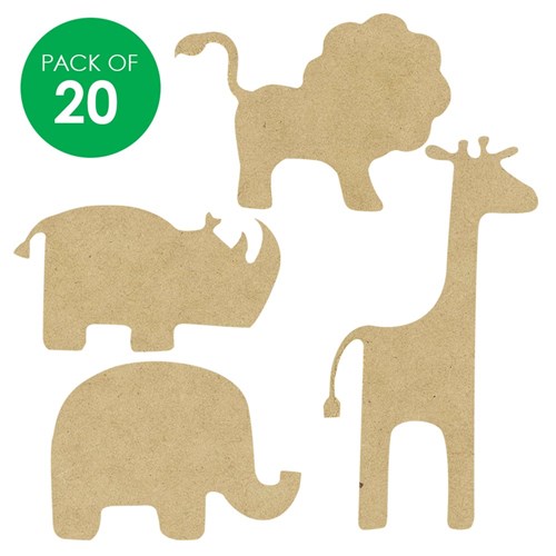 Wooden Safari Animal Shapes - Pack of 20