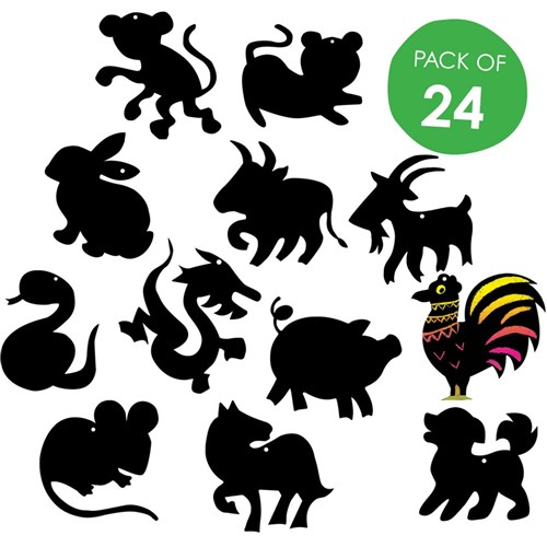 Scratch Board Chinese Zodiac Shapes - Pack of 24