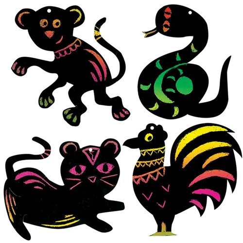 Scratch Board Chinese Zodiac Shapes - Pack of 24