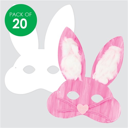 Cardboard Bunny Masks - White - Pack of 20