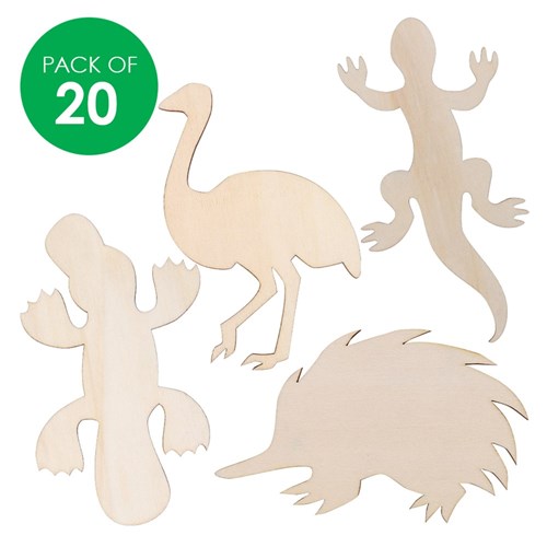 Wooden Australian Animal Shapes - Set 2 - Pack of 20