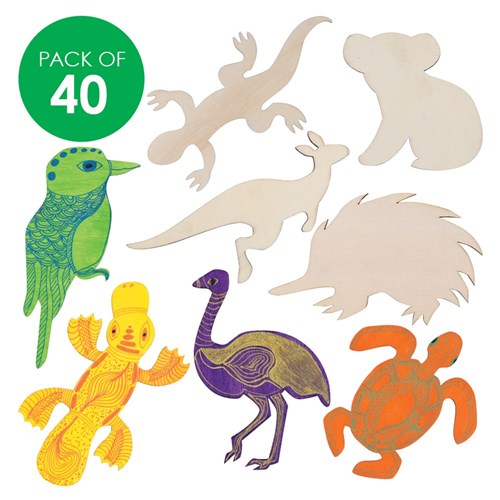 Wooden Australian Animal Shapes - Pack of 40